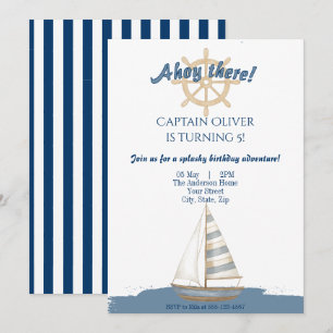 Invitation Anniversaire de enfant nautique   Bateau bleu et b