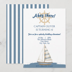 Invitation Anniversaire de enfant nautique Bateau bleu et b