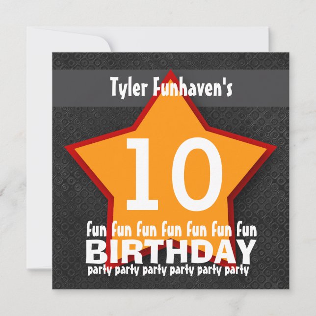 Invitation Anniversaire de enfant Party Black Red Orange STAR (Devant)
