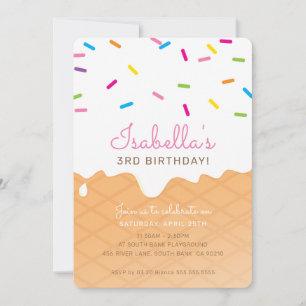 Invitation ANNIVERSAIRE DE ENFANT PARTY crème glacée cone ros