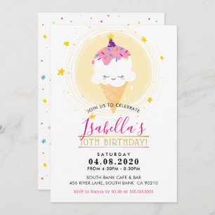 Invitation ANNIVERSAIRE DE ENFANT PARTY Kawaii jaune cône gla