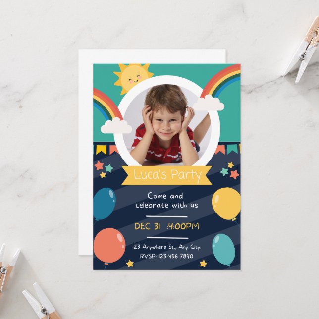 Invitation Anniversaire de enfant personnalisé (Devant/Arrière en situation)