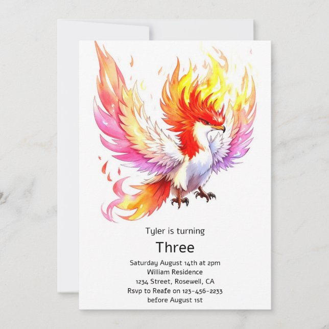 Invitation Anniversaire de enfant Phoenix (Devant)