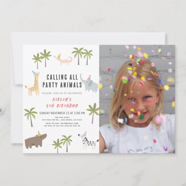 Invitation Anniversaire de enfant photo Party Animaux Safari (Devant)