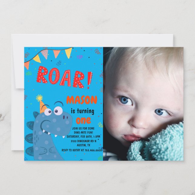 Invitation anniversaire de enfant photo T-Rex Dinosaur mignon (Devant)