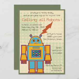 Invitation anniversaire de enfant Retro Robot