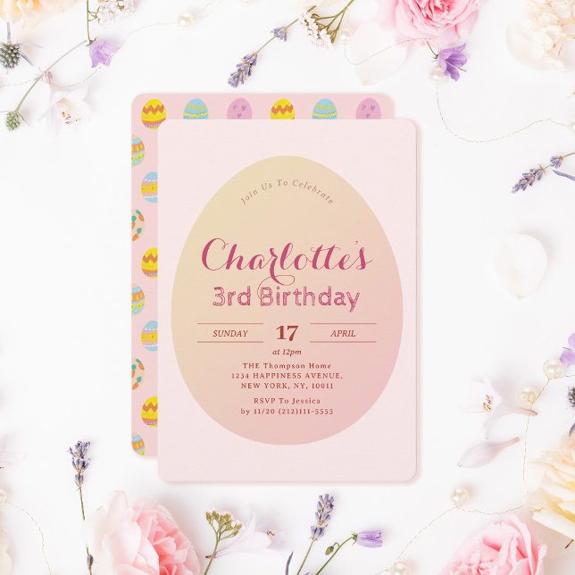 Invitation Anniversaire de enfant rose doux Motif simple (Créateur téléchargé)