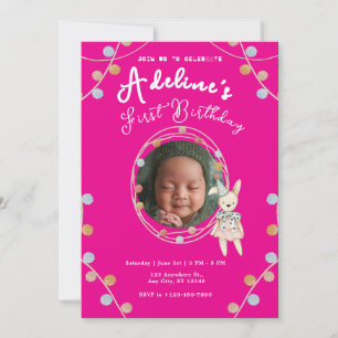 Invitation Anniversaire de enfant rose mignon