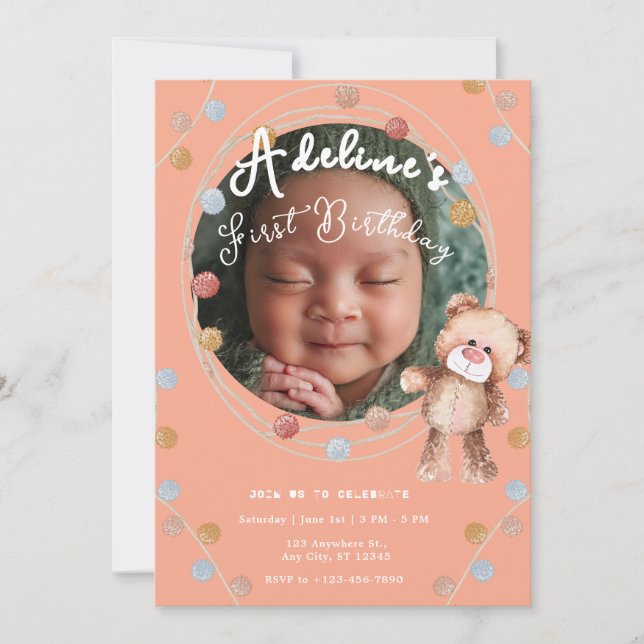 Invitation Anniversaire de enfant rose mignon (Devant)