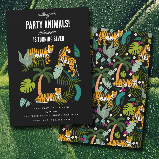 Invitation Anniversaire de enfant Safari de la jungle noire d (Tropical Tiger Black Jungle Safari Kids Birthday Invitation)