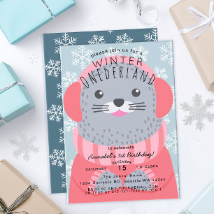 Invitation Anniversaire de enfant Seal Winter Onederland