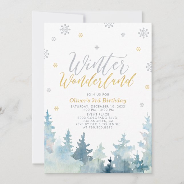 Invitation Anniversaire de enfant Silver & Gold Winter Wonder (Devant)