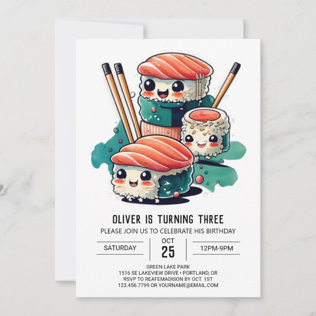 Invitation Anniversaire de enfant sushi doux (Devant)