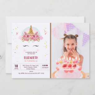 Invitation Anniversaire de enfant Unicorn thème photo personn
