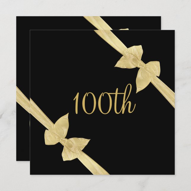 Invitation Anniversaire de Faux d'arcs élégants d'or 100th (Devant / Derrière)
