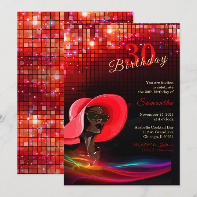 Invitation Anniversaire de femme afro-américaine (Devant / Derrière)