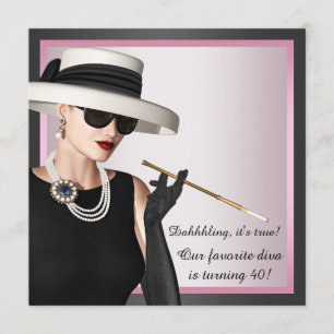 Invitation Anniversaire de femme diva amusante favorite rose