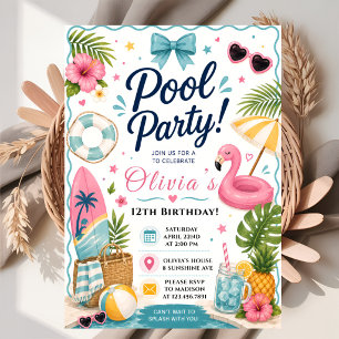 Invitation Anniversaire de fête au bord de la piscine en été