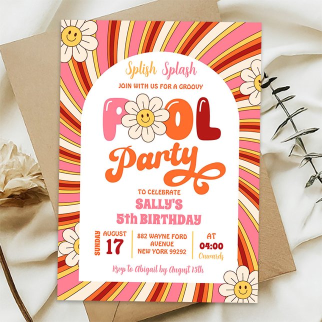 Invitation Anniversaire de fête au bord de la piscine rétro é (Créateur téléchargé)