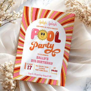 Invitation Anniversaire de fête au soleil rétro groovy d'été