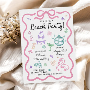 Invitation Anniversaire de fête de plage d'été amusante dessi