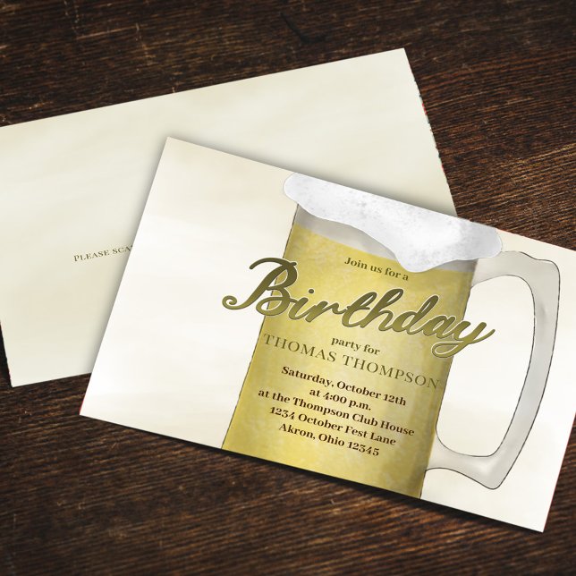 Invitation Anniversaire de fête d'or bière QR Code (Birthday party golden lager beer glass invitation )