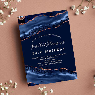 Invitation Anniversaire de fête marbre bleu rose or