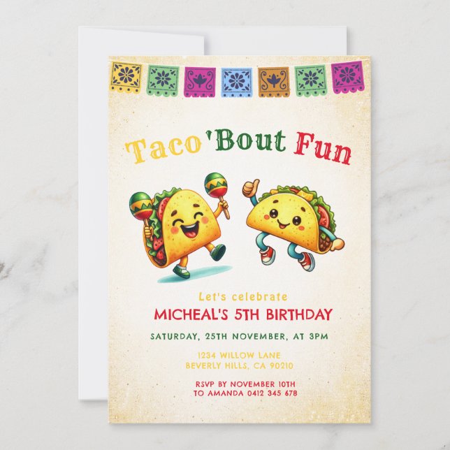 Invitation Anniversaire de fête mexicaine Taco (Devant)