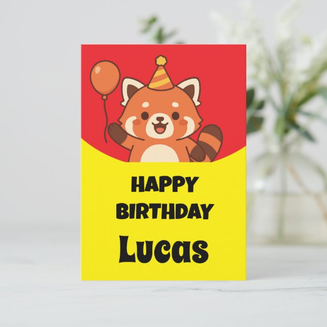 Invitation Anniversaire de fête panda rouge génial (Debout devant)