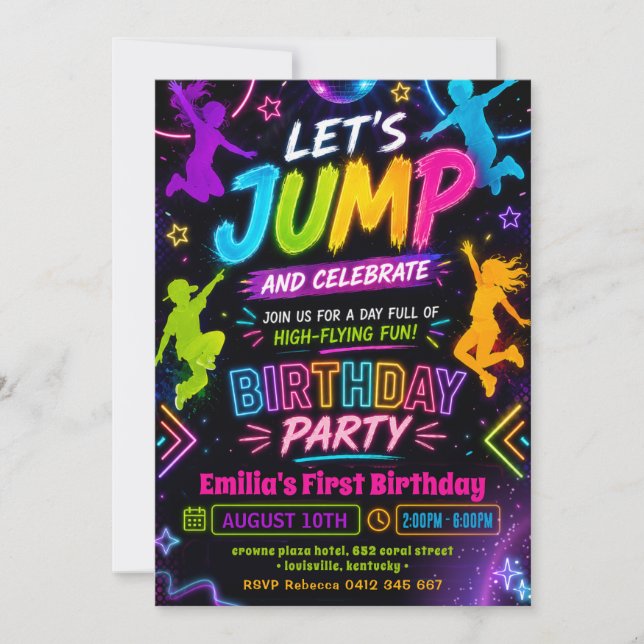 Invitation Anniversaire de fête sautante Glow-in-the-Dark (Devant)