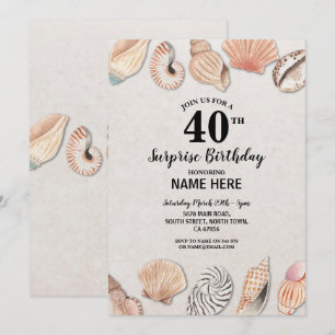 Invitation Anniversaire de fête Shells Ocean Beach Sea Mens F