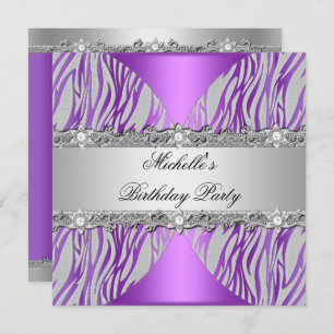 Invitation Anniversaire de fête violet argent gris Pearl Diam