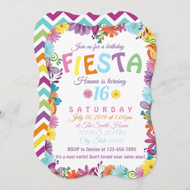 Invitation Anniversaire de Fiesta (Devant / Derrière)