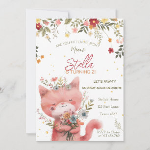 Invitation anniversaire de fille de chat fleur sauvage