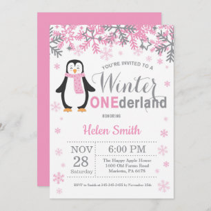 Invitation Anniversaire de fille de pingouin d'Onederland
