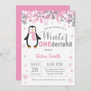 Invitation Anniversaire de fille de pingouin d'Onederland