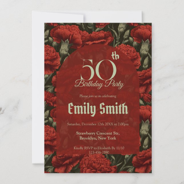 Invitation Anniversaire De Fille Esthétique Carnation Tendanc (Devant)