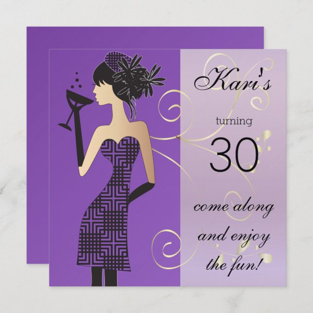 Invitation Anniversaire de fille ou enterrement de vie de jeu (Devant / Derrière)