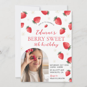 Invitation Anniversaire de fille photo douce Berry modifiable