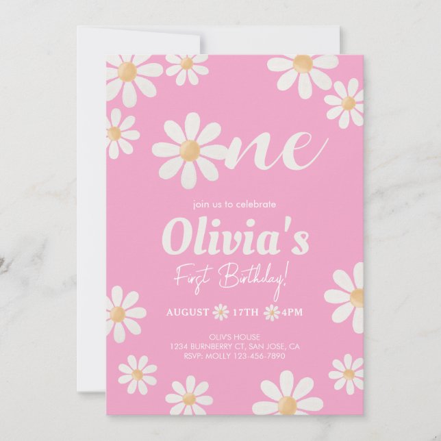 Invitation Anniversaire de Fille Rose Daisy (Devant)