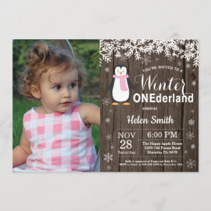 Invitation Anniversaire de fille rustique de pingouin