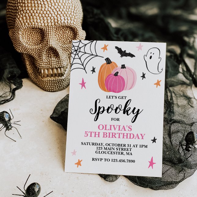 Invitation Anniversaire de fille Spooktacular Halloween rose (Créateur téléchargé)