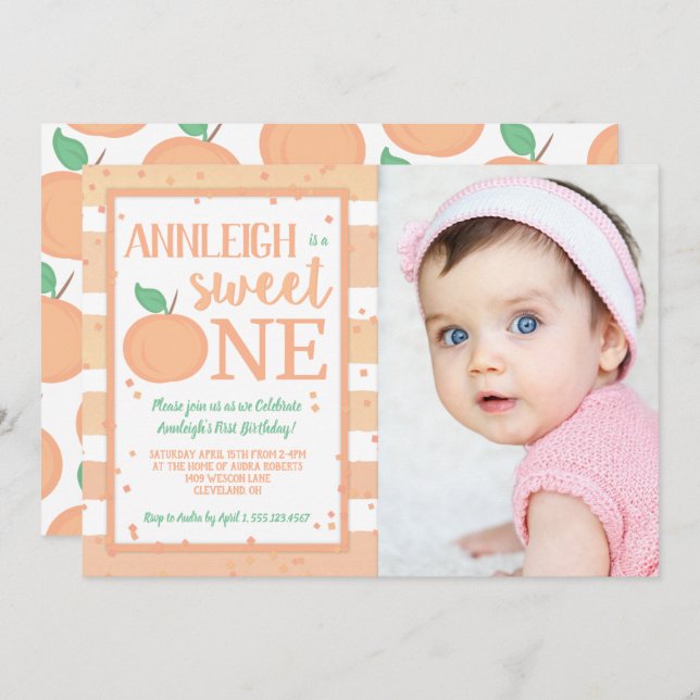 Invitation Anniversaire de filles de thème de pêche du bonbon (Devant / Derrière)