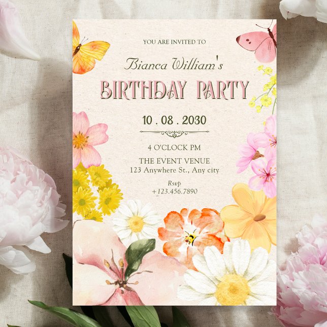 Invitation Anniversaire de floraison printanière florale (Créateur téléchargé)