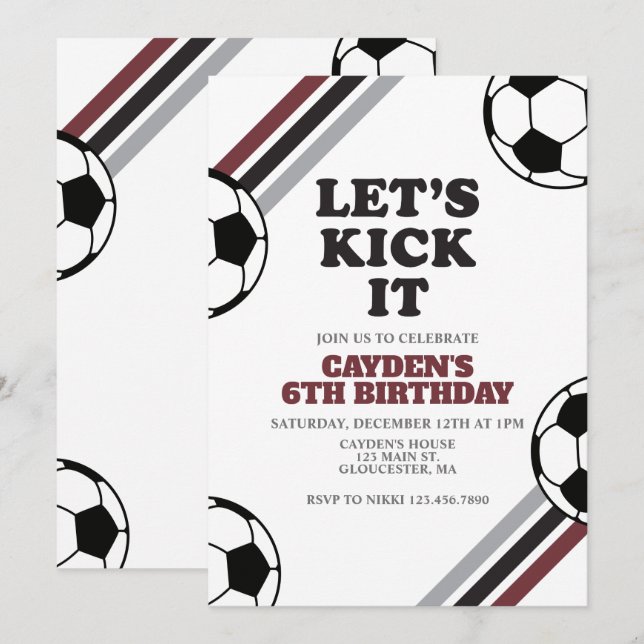 Invitation Anniversaire de foot Let's Kick It (Devant / Derrière)
