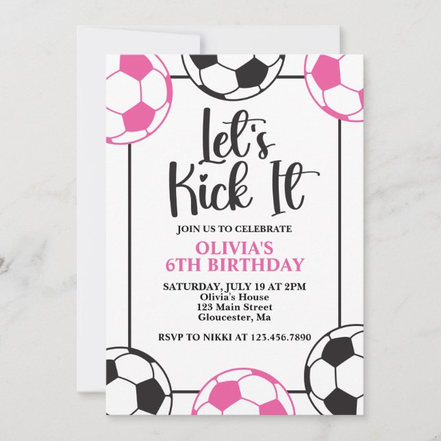 Invitation Anniversaire de Foot Rose et Noir (Devant)