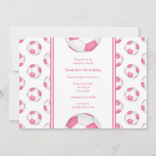 Invitation anniversaire de football de fille blanche rose ou 