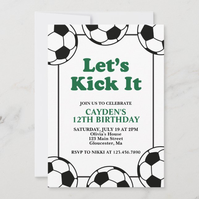 Invitation Anniversaire de football noir et vert (Devant)
