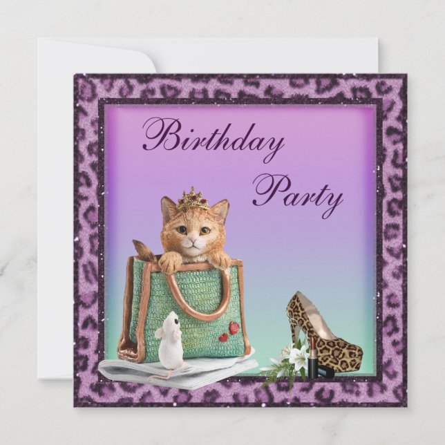 Invitation Anniversaire de fourrure de princesse Kitten (Devant)