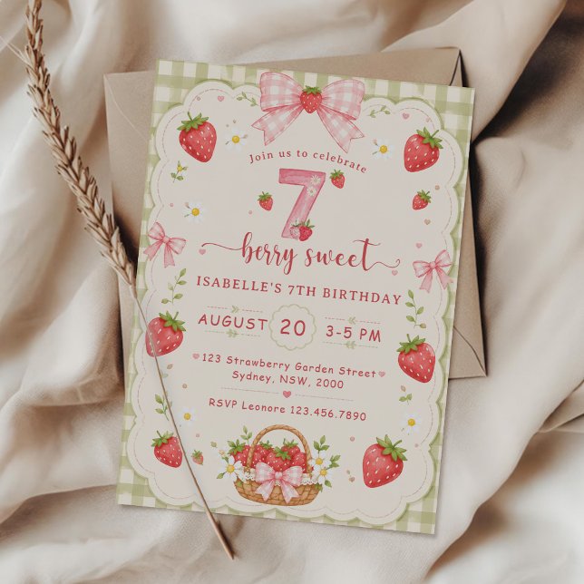 Invitation Anniversaire de fraise sucré aux fruits 7 ans (Créateur téléchargé)
